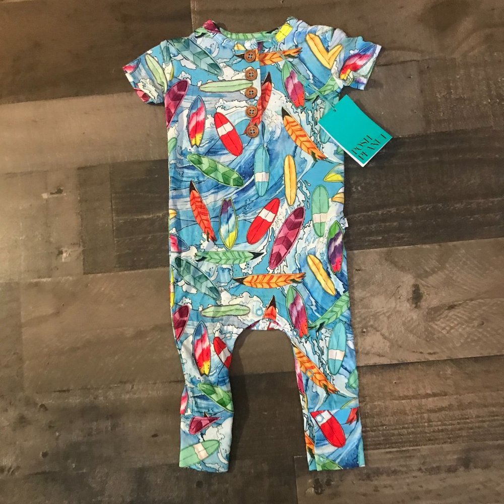 Posh Peanut Wave Short Sleeve Henley Romper